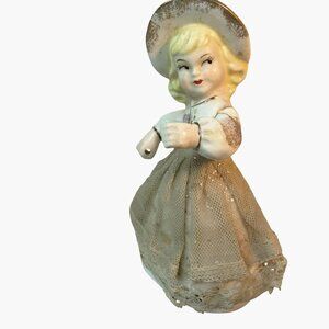 Vintage Young Blonde Girl Lace Skirt Ceramic Figurine MCM JAPAN 1940